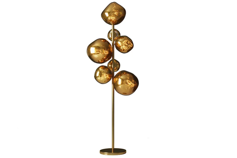 Riess-Ambiente Goldene Möbel|Stehleuchten > Design Stehlampe LIQUID DIAMOND 170cm gold Glas Stahl sieben Schirme Kugelleuchte