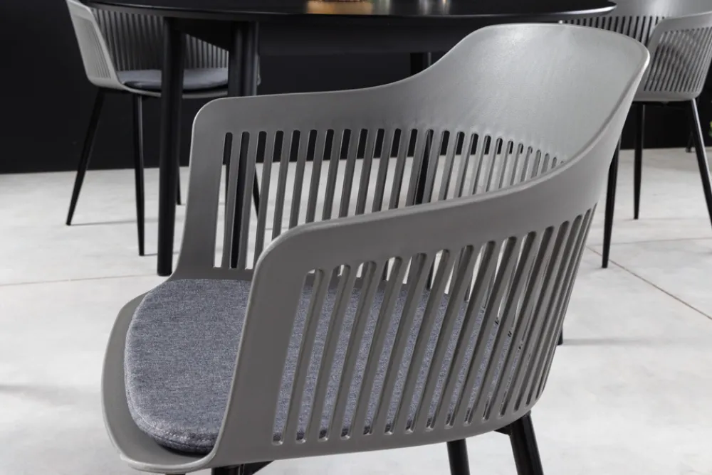 Riess-Ambiente Skandinavisch|Retro Möbel > Design Stuhl AIRE grau Kunststoff Stahlgestell Indoor Outdoor inkl. Kissen