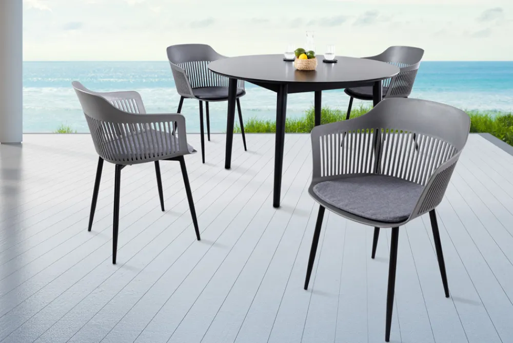 Riess-Ambiente Skandinavisch|Retro Möbel > Design Stuhl AIRE grau Kunststoff Stahlgestell Indoor Outdoor inkl. Kissen