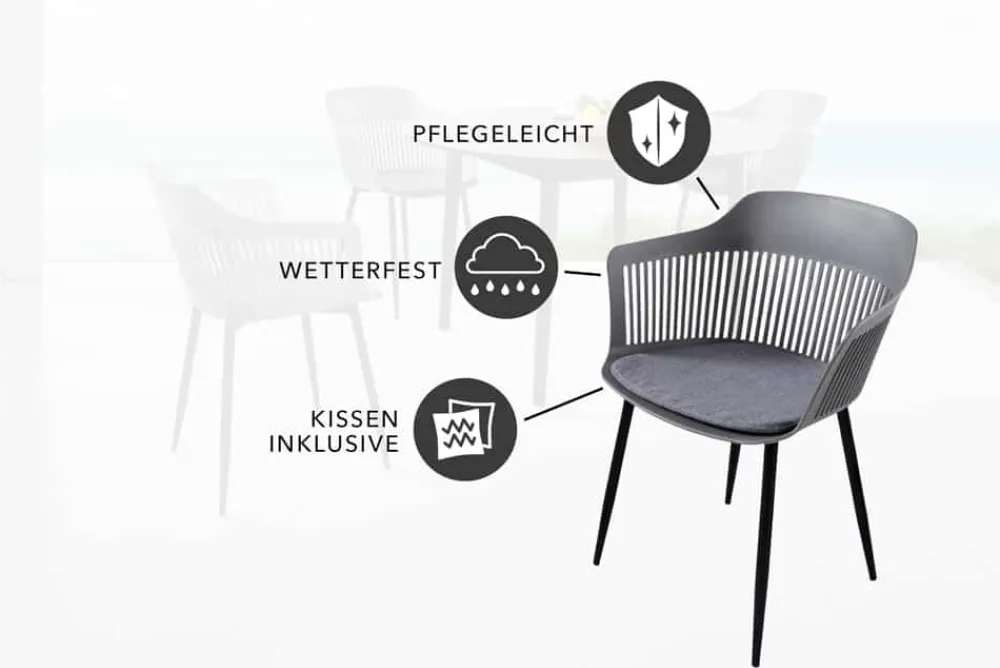 Riess-Ambiente Skandinavisch|Retro Möbel > Design Stuhl AIRE grau Kunststoff Stahlgestell Indoor Outdoor inkl. Kissen