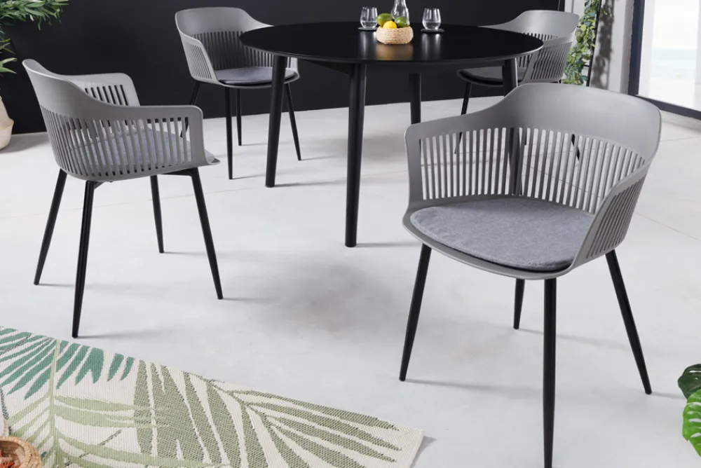Riess-Ambiente Skandinavisch|Retro Möbel > Design Stuhl AIRE grau Kunststoff Stahlgestell Indoor Outdoor inkl. Kissen