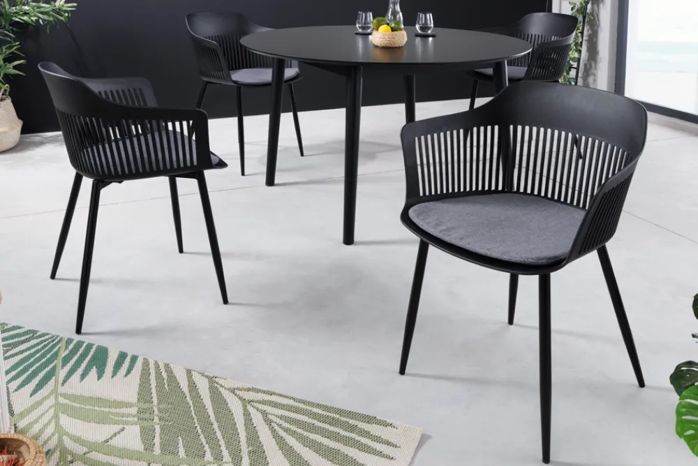 Riess-Ambiente Skandinavisch|Retro Möbel > Design Stuhl AIRE schwarz Kunststoff Stahlgestell Indoor Outdoor inkl. Kissen