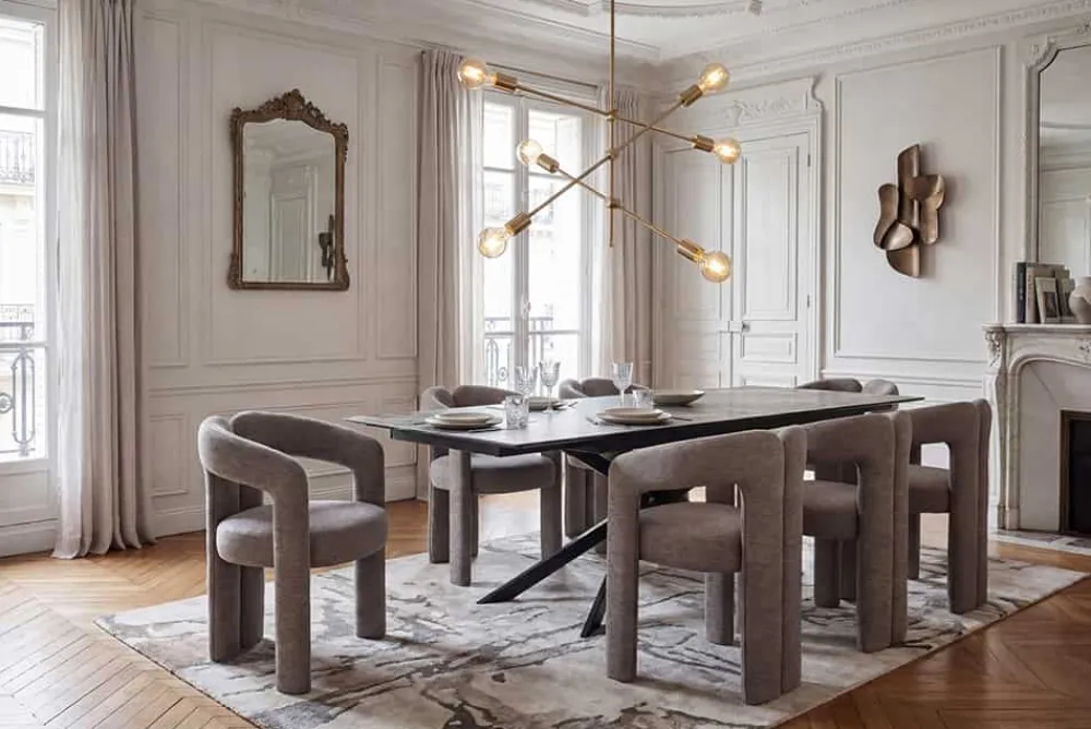 Riess-Ambiente Stühle > Design Stuhl ARCH greige Chenille mit Armlehne Rundum-Bezug