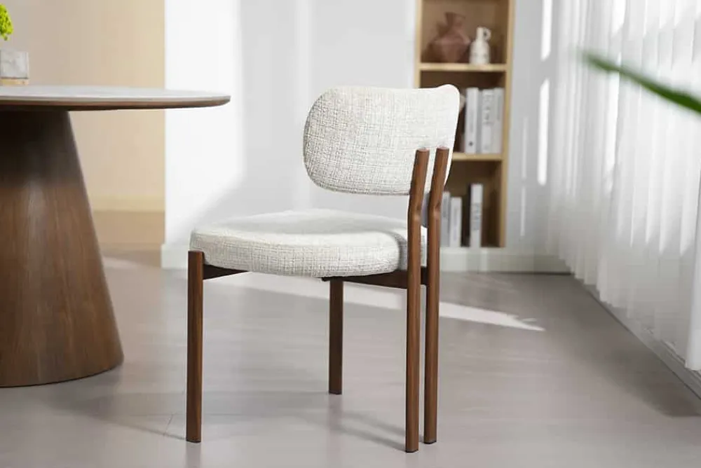 Riess-Ambiente Stühle > Design Stuhl BELLANO creme beige Chenille Cremona Metallgestell Walnuss