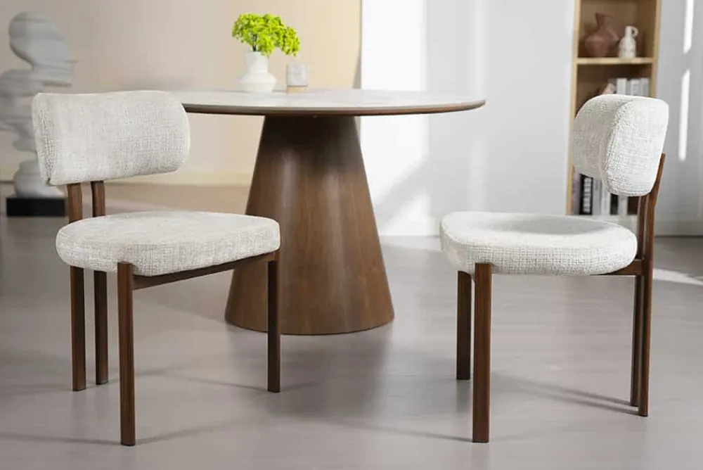 Riess-Ambiente Stühle > Design Stuhl BELLANO creme beige Chenille Cremona Metallgestell Walnuss