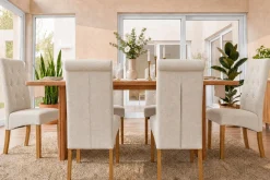 Riess-Ambiente Stühle > Design Stuhl CASA beige Leinen Massivholzbeine mit Zierknöpfen und Nackenrolle