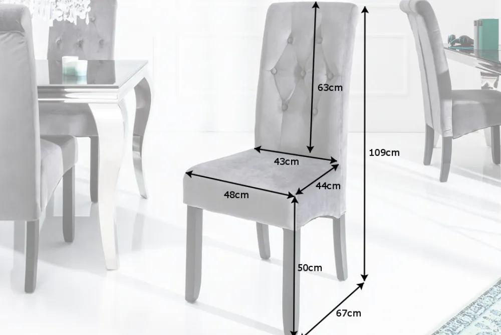 Riess-Ambiente Stühle|Samt Möbel > Design Stuhl CASA grau Samt mit Zierknöpfen Massivholzbeine