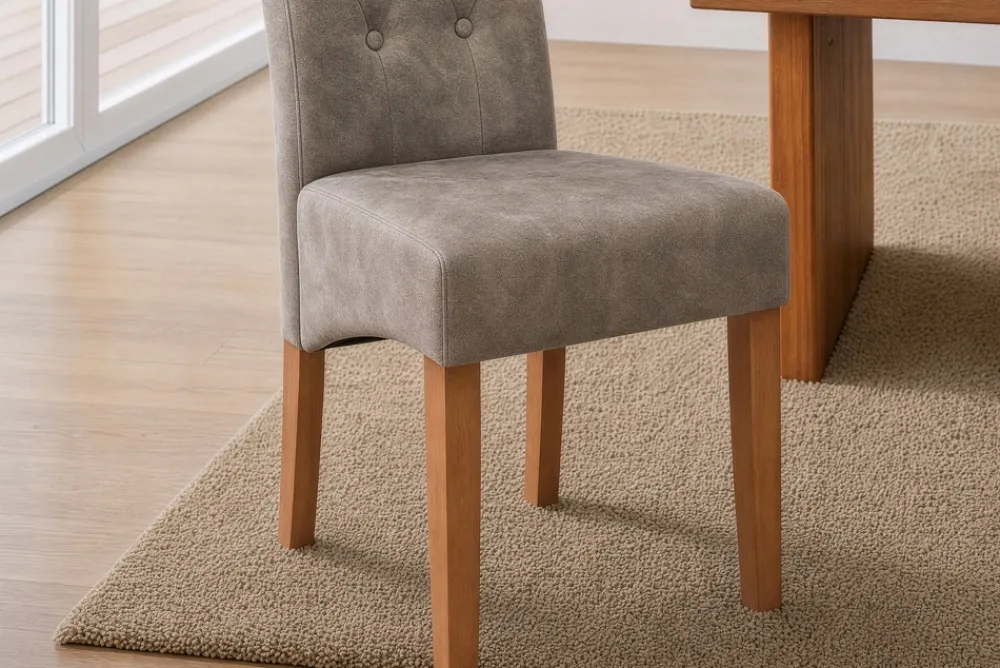 Riess-Ambiente Stühle > Design Stuhl CASA taupe Microfaser mit Zierknöpfen Massivholzbeine