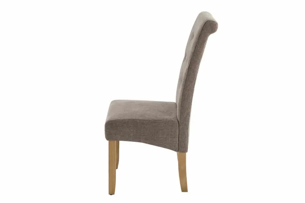 Riess-Ambiente Stühle > Design Stuhl CASA taupe Strukturstoff Massivholzbeine mit Zierknöpfen und Nackenrolle