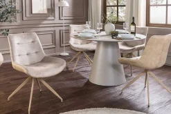 Riess-Ambiente Retro Möbel|Stühle > Design Stuhl DIVANI champagner beige Samt Metallgestell