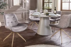 Riess-Ambiente Retro Möbel|Stühle > Design Stuhl DIVANI taupe Samt beiges Metallgestell