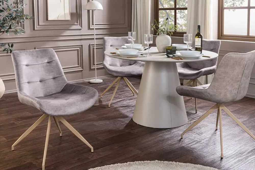 Riess-Ambiente Retro Möbel|Stühle > Design Stuhl DIVANI taupe Samt beiges Metallgestell