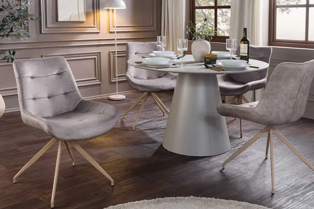 Riess-Ambiente Retro Möbel|Stühle > Design Stuhl DIVANI taupe Samt beiges Metallgestell