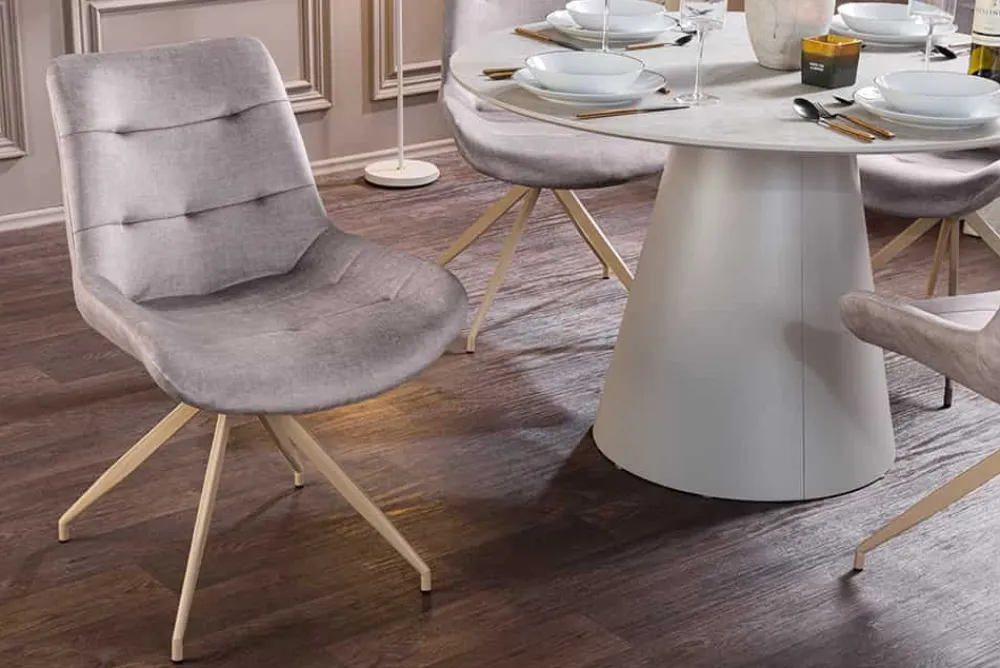 Riess-Ambiente Retro Möbel|Stühle > Design Stuhl DIVANI taupe Samt beiges Metallgestell
