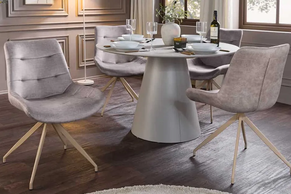 Riess-Ambiente Retro Möbel|Stühle > Design Stuhl DIVANI taupe Samt beiges Metallgestell