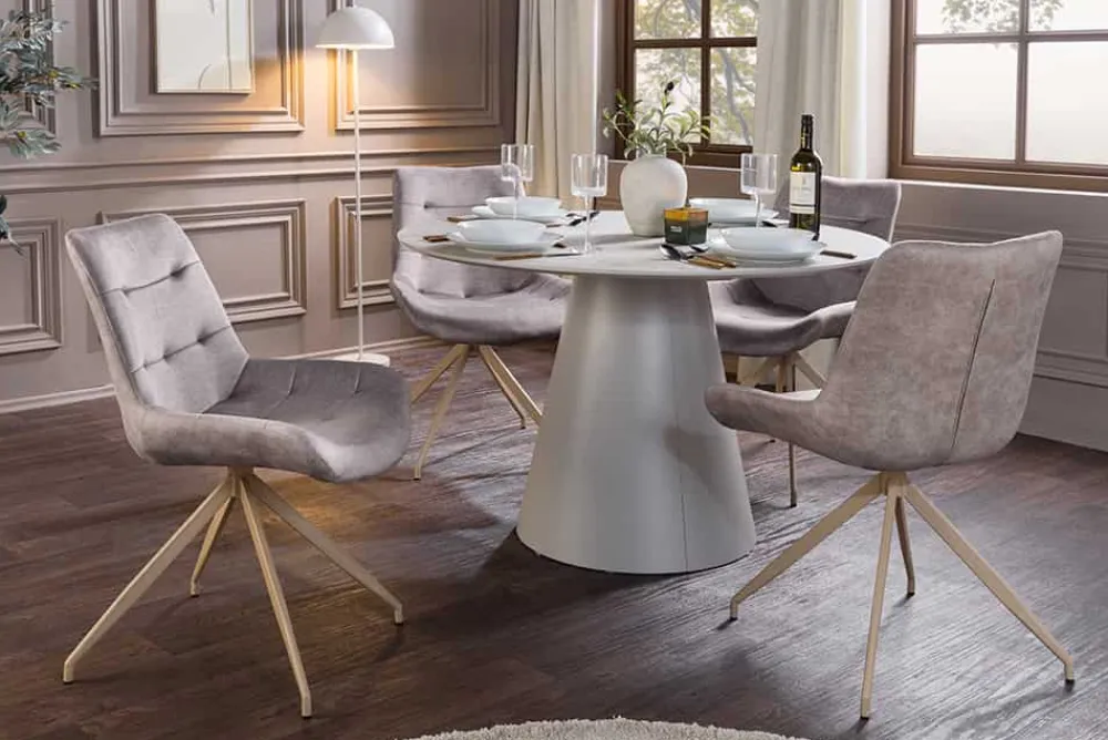 Riess-Ambiente Retro Möbel|Stühle > Design Stuhl DIVANI taupe Samt beiges Metallgestell