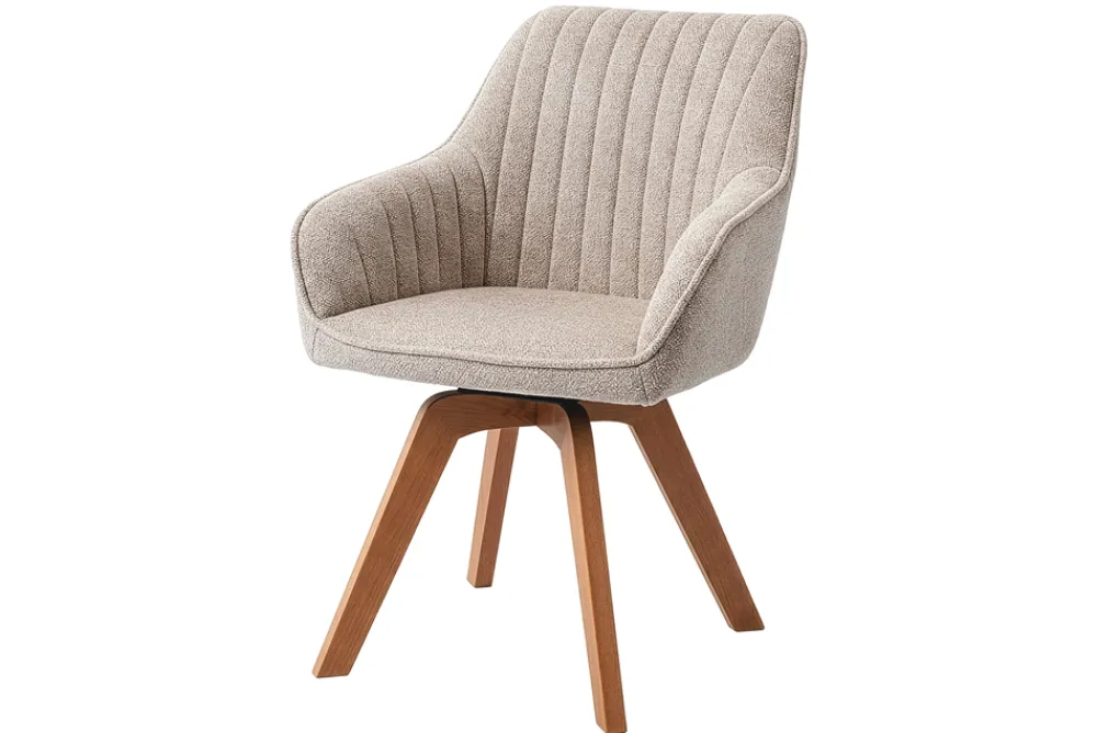 Riess-Ambiente Skandinavisch|Stühle > Design Stuhl LIVORNO beige Strukturstoff Massivholzbeine drehbar Auto-Return-Funktion