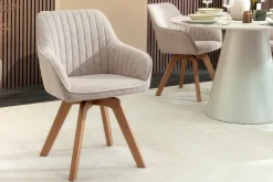 Riess-Ambiente Skandinavisch|Stühle > Design Stuhl LIVORNO beige Strukturstoff Massivholzbeine drehbar Auto-Return-Funktion