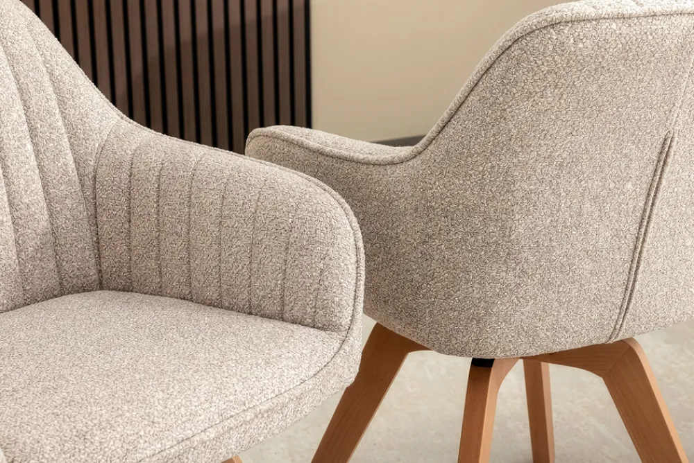 Riess-Ambiente Skandinavisch|Stühle > Design Stuhl LIVORNO beige Strukturstoff Massivholzbeine drehbar Auto-Return-Funktion