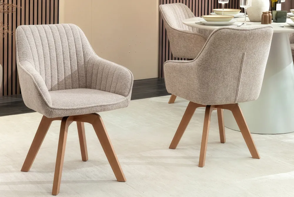 Riess-Ambiente Skandinavisch|Stühle > Design Stuhl LIVORNO beige Strukturstoff Massivholzbeine drehbar Auto-Return-Funktion