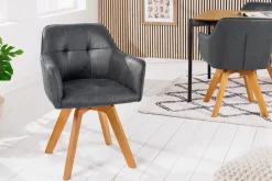Riess-Ambiente Industrial Loft|Stühle > Design Stuhl LOFT antik grau Microfaser drehbar massiv Buchenholz mit Armlehne