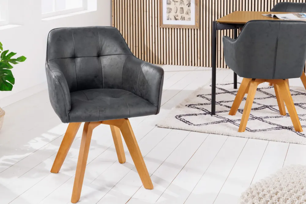 Riess-Ambiente Industrial Loft|Stühle > Design Stuhl LOFT antik grau Microfaser drehbar massiv Buchenholz mit Armlehne