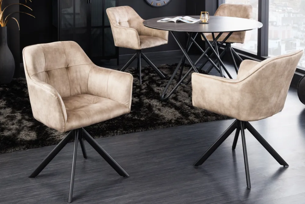 Riess-Ambiente Industrial Loft|Stühle > Design Stuhl LOFT champagner Samt drehbar Metallgestell schwarz mit Armlehne