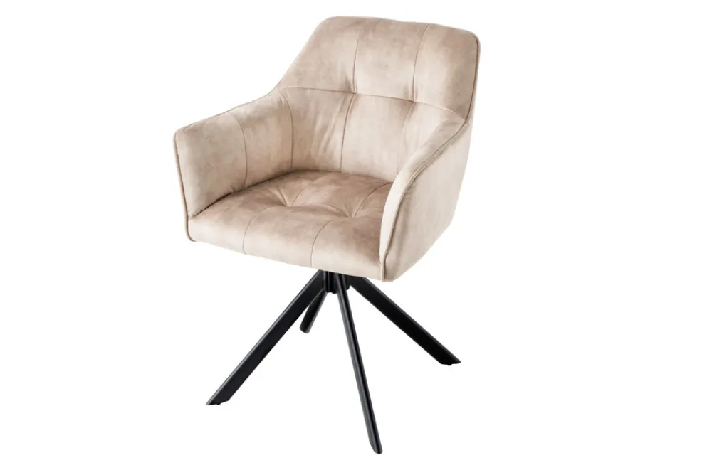 Riess-Ambiente Industrial Loft|Stühle > Design Stuhl LOFT champagner Samt drehbar Metallgestell schwarz mit Armlehne