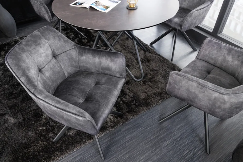 Riess-Ambiente Industrial Loft|Stühle > Design Stuhl LOFT dunkelgrau Samt drehbar Metallgestell schwarz mit Armlehne