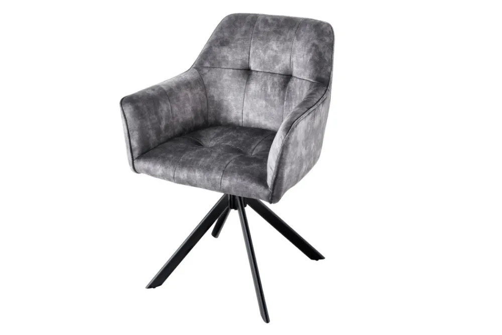 Riess-Ambiente Industrial Loft|Stühle > Design Stuhl LOFT dunkelgrau Samt drehbar Metallgestell schwarz mit Armlehne