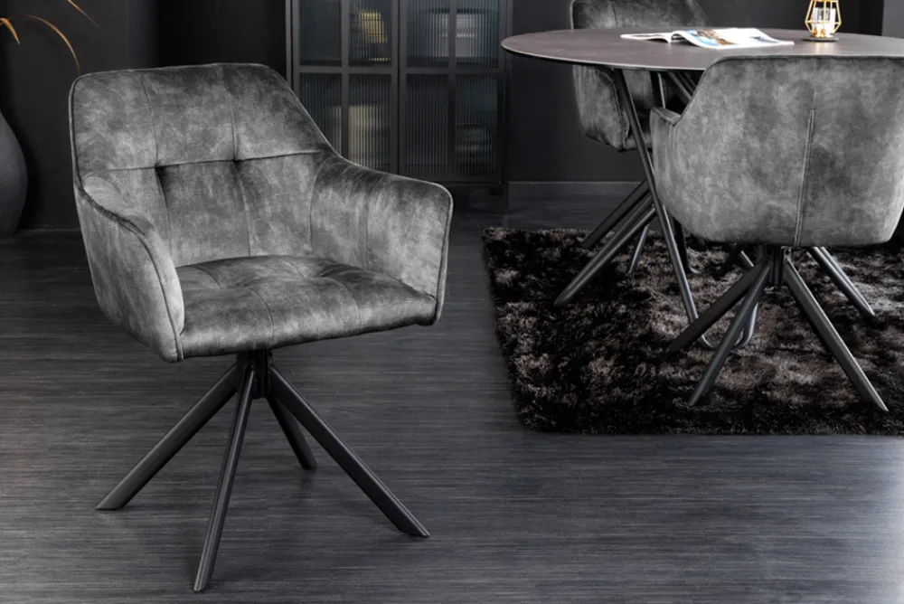 Riess-Ambiente Industrial Loft|Stühle > Design Stuhl LOFT dunkelgrau Samt drehbar Metallgestell schwarz mit Armlehne