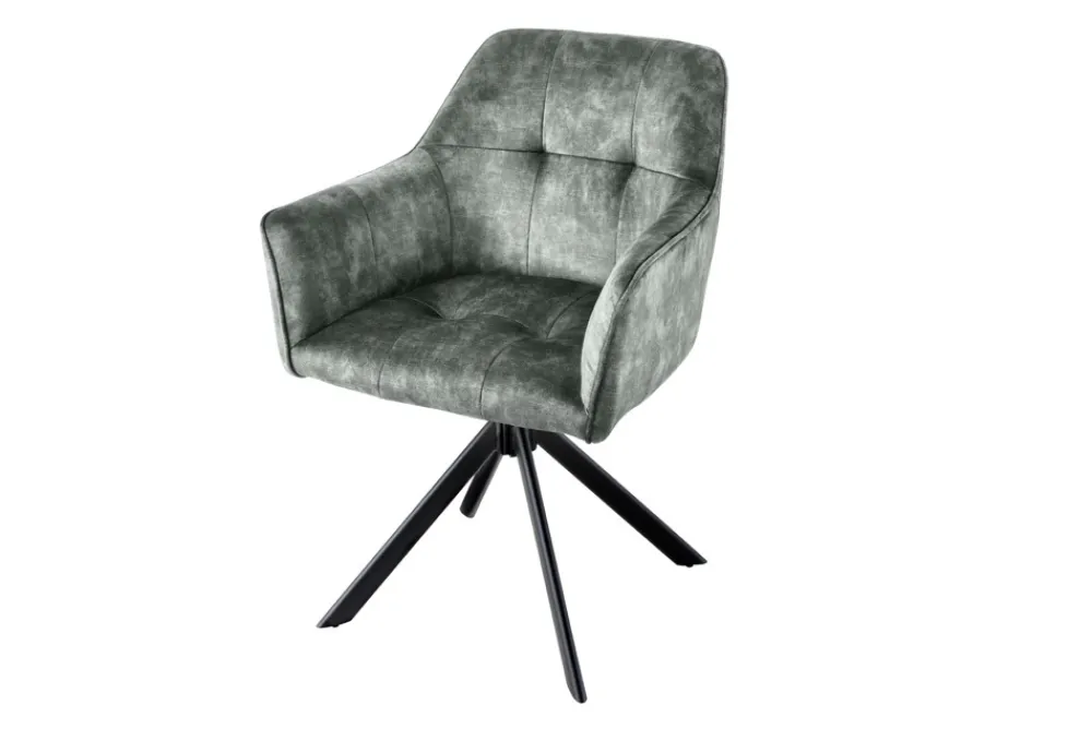 Riess-Ambiente Industrial Loft|Stühle > Design Stuhl LOFT grün Samt drehbar Metallgestell schwarz mit Armlehne
