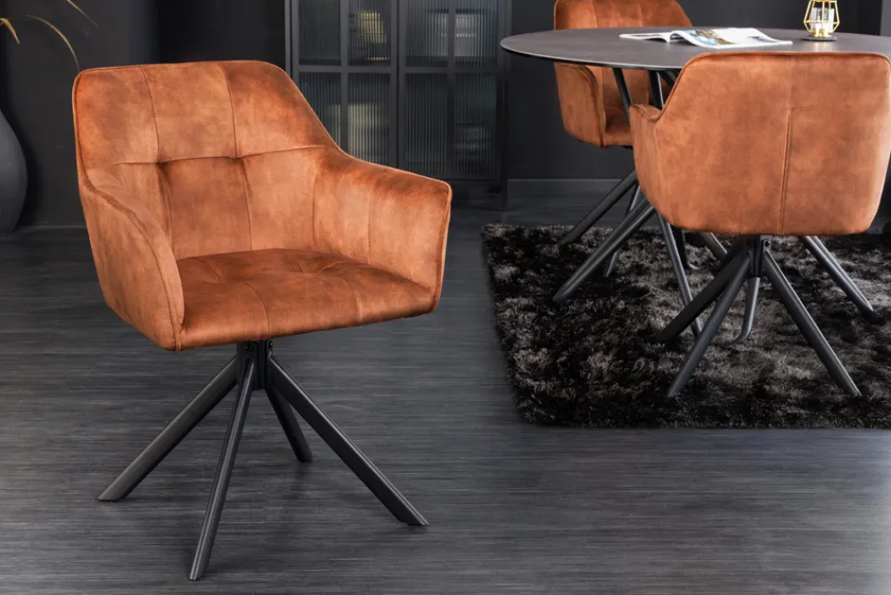 Riess-Ambiente Industrial Loft|Stühle > Design Stuhl LOFT rost braun Samt drehbar Metallgestell schwarz mit Armlehne