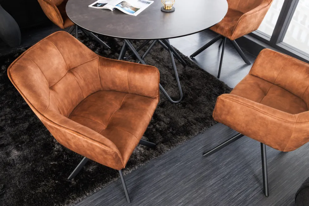 Riess-Ambiente Industrial Loft|Stühle > Design Stuhl LOFT rost braun Samt drehbar Metallgestell schwarz mit Armlehne