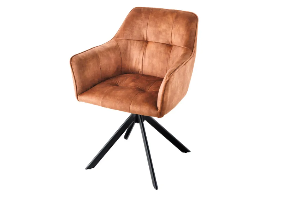 Riess-Ambiente Industrial Loft|Stühle > Design Stuhl LOFT rost braun Samt drehbar Metallgestell schwarz mit Armlehne