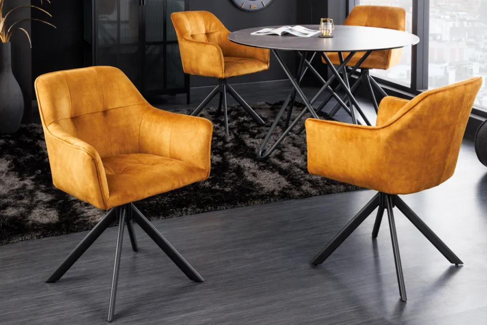 Riess-Ambiente Industrial Loft|Stühle > Design Stuhl LOFT senfgelb Samt drehbar Metallgestell schwarz mit Armlehne