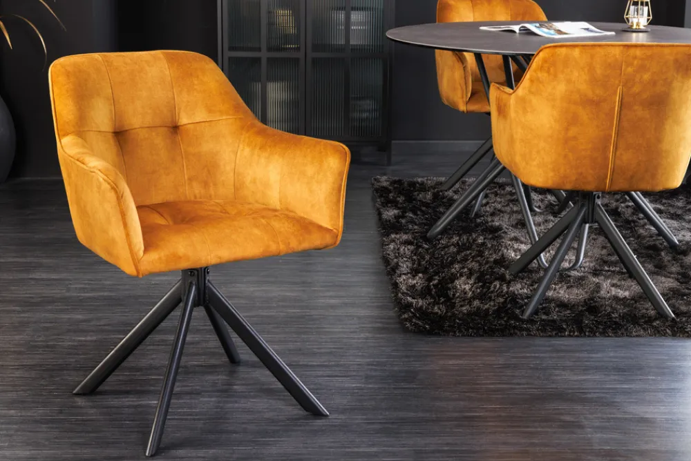 Riess-Ambiente Industrial Loft|Stühle > Design Stuhl LOFT senfgelb Samt drehbar Metallgestell schwarz mit Armlehne