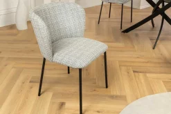 Riess-Ambiente Retro Möbel|Stühle > Design Stuhl LYON blau kariert Bouclé schwarze Metallbeine
