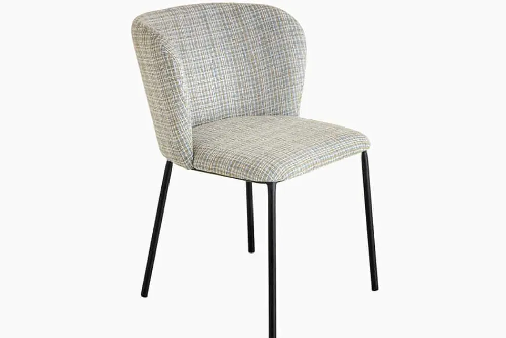 Riess-Ambiente Retro Möbel|Stühle > Design Stuhl LYON blau kariert Bouclé schwarze Metallbeine