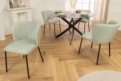 Riess-Ambiente Retro Möbel|Stühle > Design Stuhl LYON grün-rosa kariert Bouclé schwarze Metallbeine