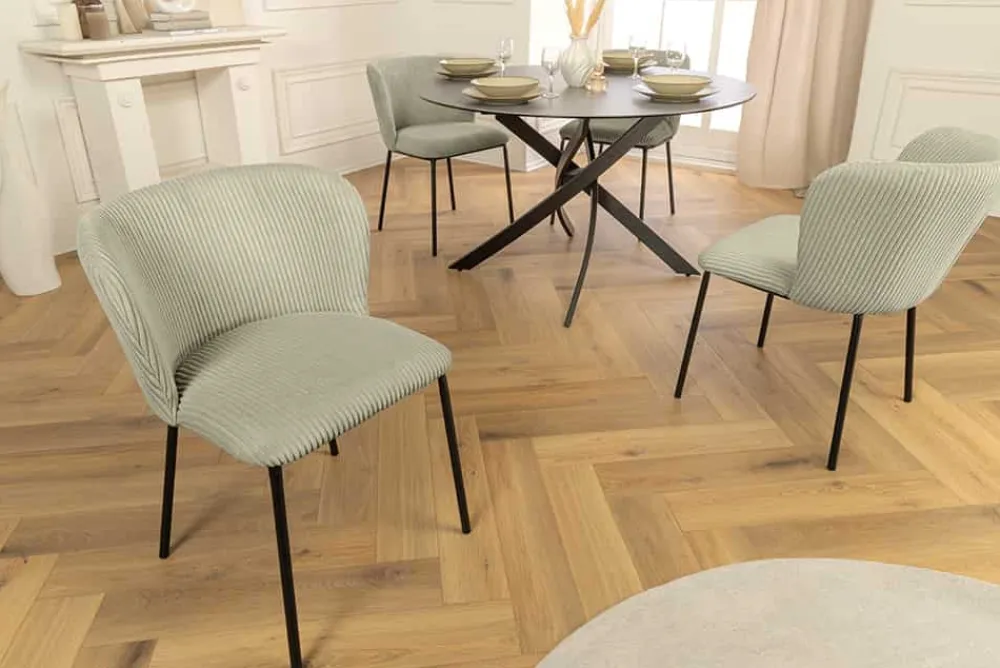 Riess-Ambiente Skandinavisch|Retro Möbel > Design Stuhl LYON mint Cord schwarze Metallbeine