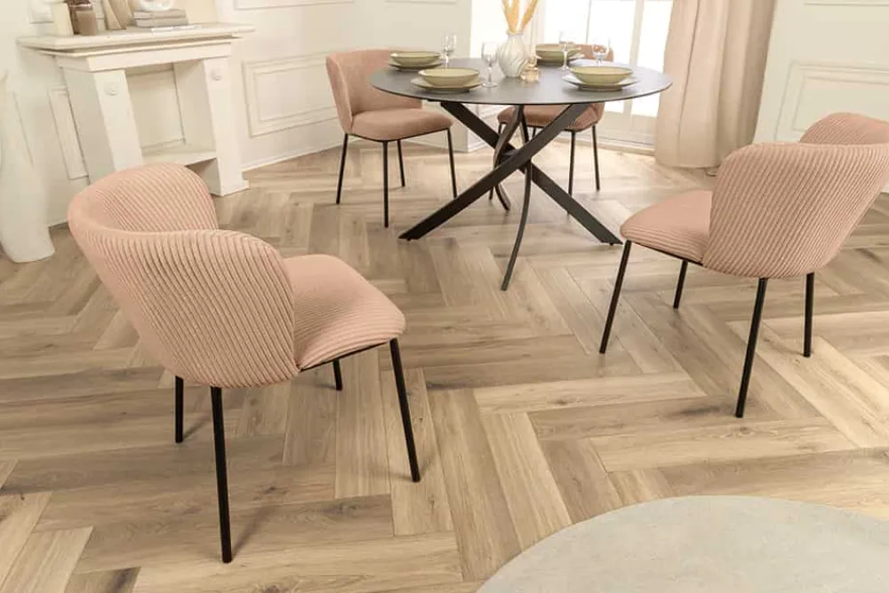 Riess-Ambiente Skandinavisch|Retro Möbel > Design Stuhl LYON rosa Cord schwarze Metallbeine