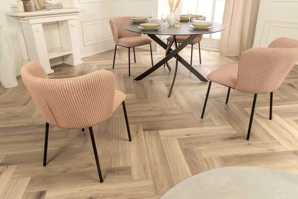 Riess-Ambiente Skandinavisch|Retro Möbel > Design Stuhl LYON rosa Cord schwarze Metallbeine