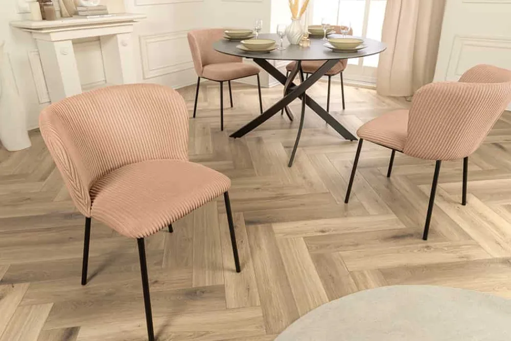 Riess-Ambiente Skandinavisch|Retro Möbel > Design Stuhl LYON rosa Cord schwarze Metallbeine