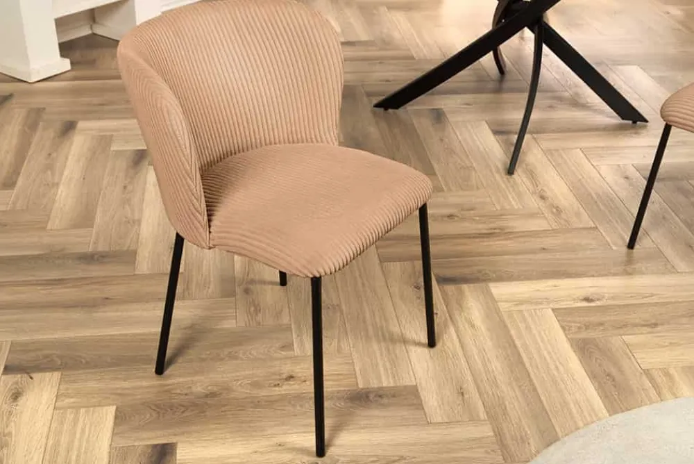 Riess-Ambiente Skandinavisch|Retro Möbel > Design Stuhl LYON rosa Cord schwarze Metallbeine