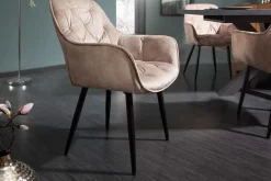 Riess-Ambiente Stühle|Samt Möbel > Design Stuhl MILANO champagner beige Samt mit Armlehne gepolstert schwarze Metallbeine