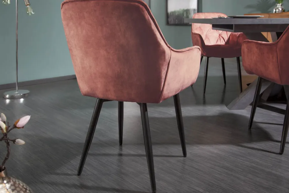 Riess-Ambiente Stühle|Samt Möbel > Design Stuhl MILANO rost braun Samt mit Armlehne Ziersteppung gepolstert schwarze Metallbeine