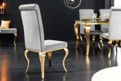 Riess-Ambiente Stühle|Samt Möbel > Design Stuhl MODERN BAROCK grau Samt goldene Stuhlbeine