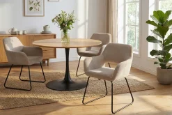 Riess-Ambiente Retro Möbel|Stühle > Design Stuhl MUSTANG beige Cord mit Armlehne schwarz Metallgestell