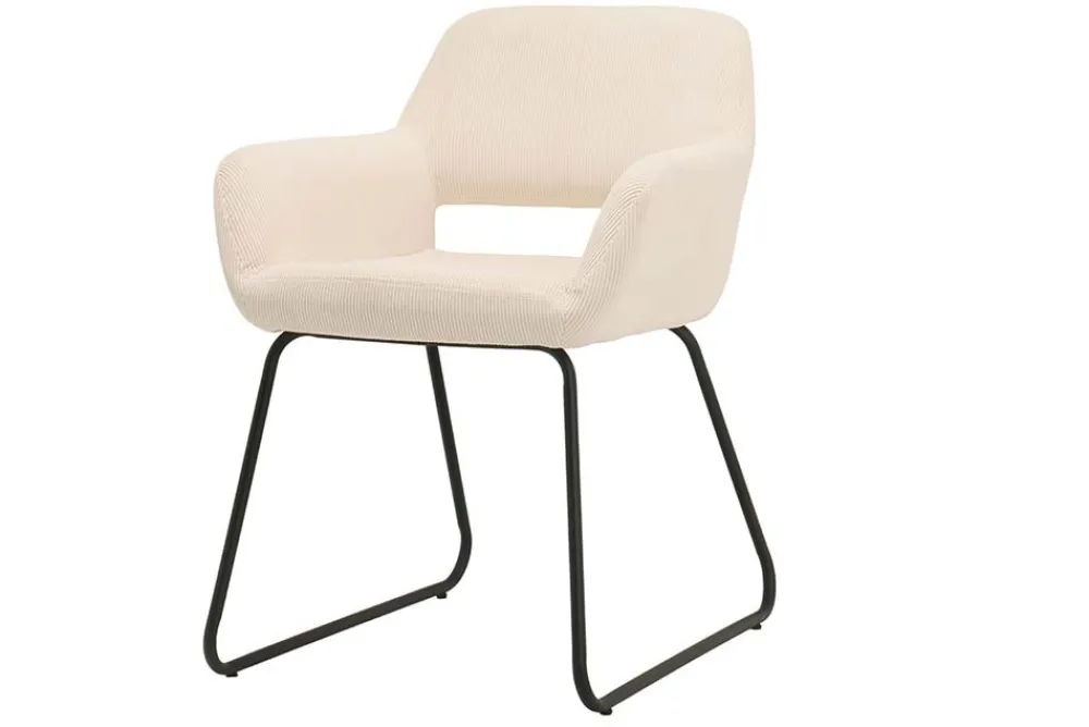 Riess-Ambiente Retro Möbel|Stühle > Design Stuhl MUSTANG beige Cord mit Armlehne schwarz Metallgestell